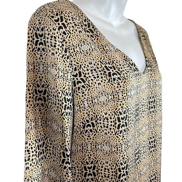 MNG by Mango Womens Animal Print Cheetah V-Neck Shift 3/4 Sleeve Dress sz 10 - Picture 2 of 16